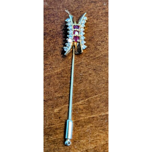 Gorgeous Red & Clear CZ Gold Tone Stick Pin - Picture 4 of 7